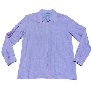 Two Twenty VTG Women's S Pink Gingham Preppy Linen‎ Cotton Button Up Shirt NWOT